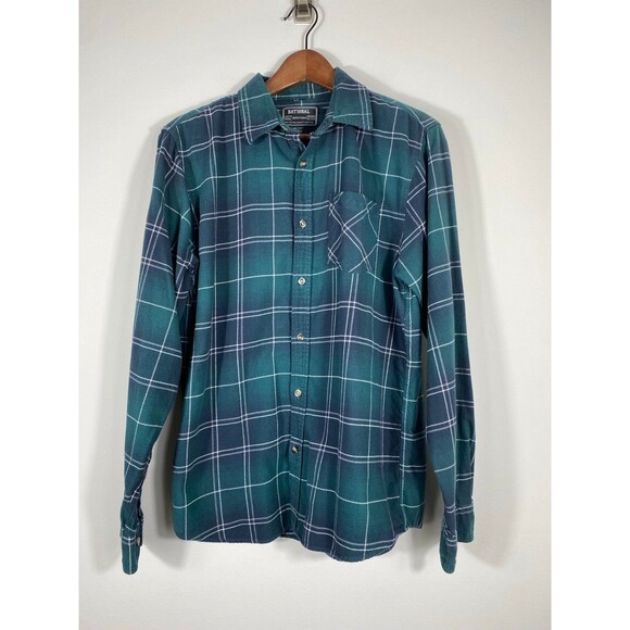 National Outfitters Men’s Flannel Button-Down Shirt Green Navy Plaid Size M - Picture 1 of 7